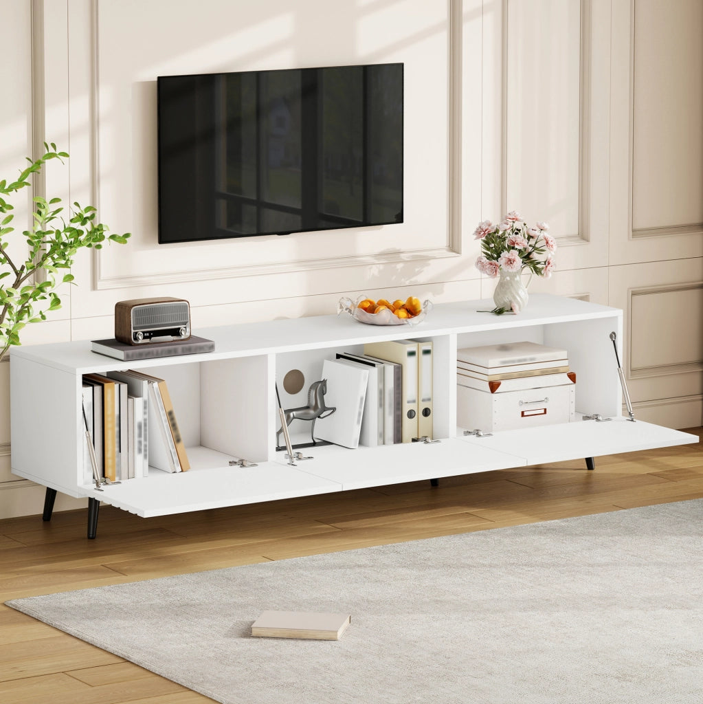 Mobile TV 180x40x48 cm con 3 ante a ribalta; grande capacità; MDF; bianco