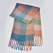 Nuova sciarpa a quadri arcobaleno, elegante, spessa, calda, lunga sciarpa a quadri con nappe