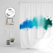 Douchegordijn in tessuto 240 x 200 cm con colori blu turquesa verde petrol, colorazione cangianti 100% poliestere, zoom ingrandita, opaco, impermeabile, lavabile, rivestimento antifungo, inclusi 16 anelli in acciaio inox.
