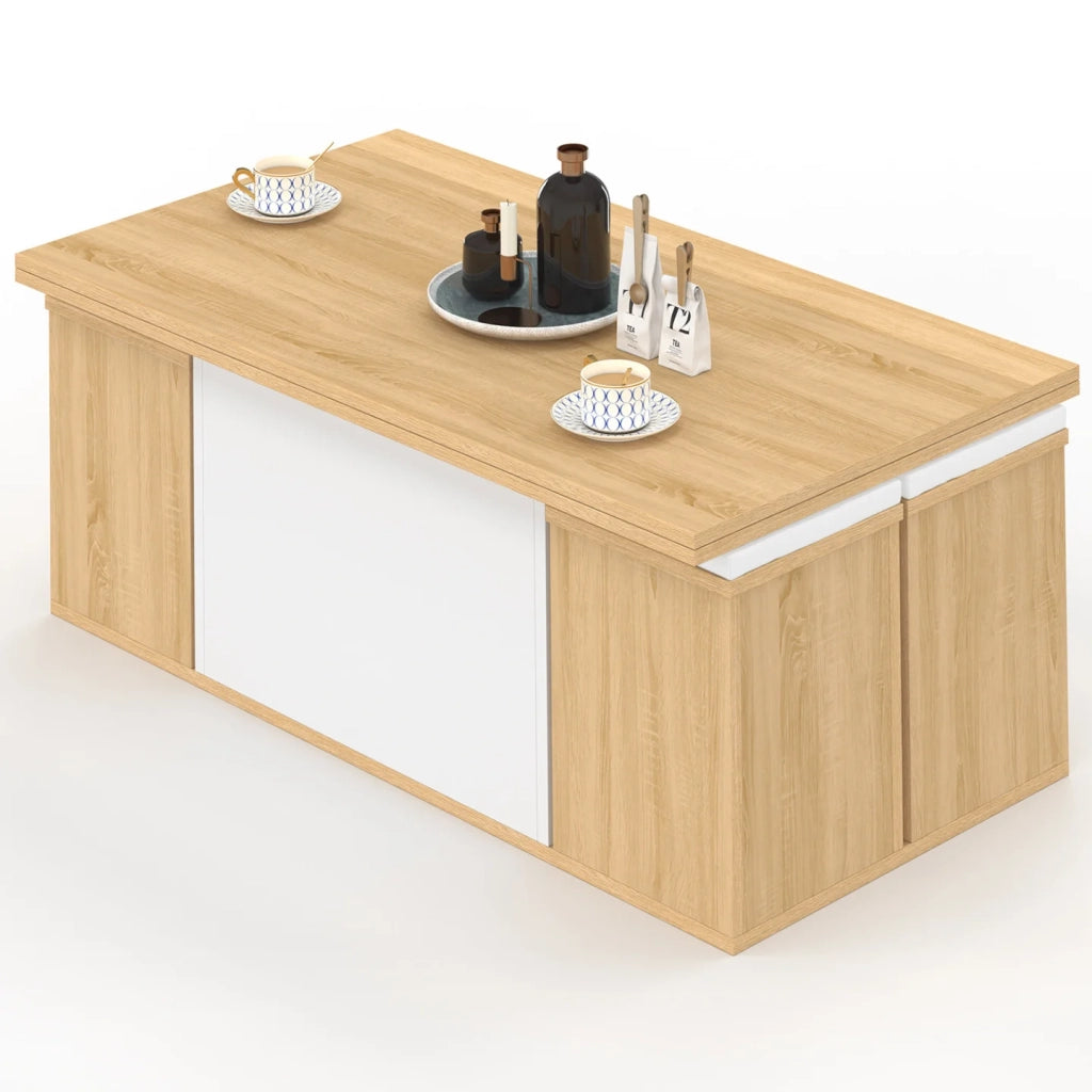 IDMarket - Tavolino rettangolare alzabile EDEN in legno e bianco con poggiapiedi