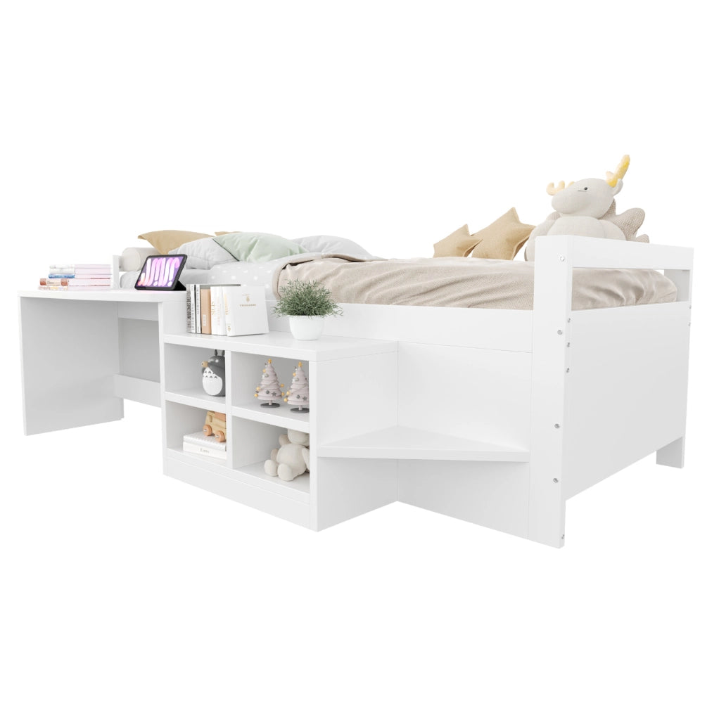 Letto multifunzione 90x200 cm bianco con scrivania e USB