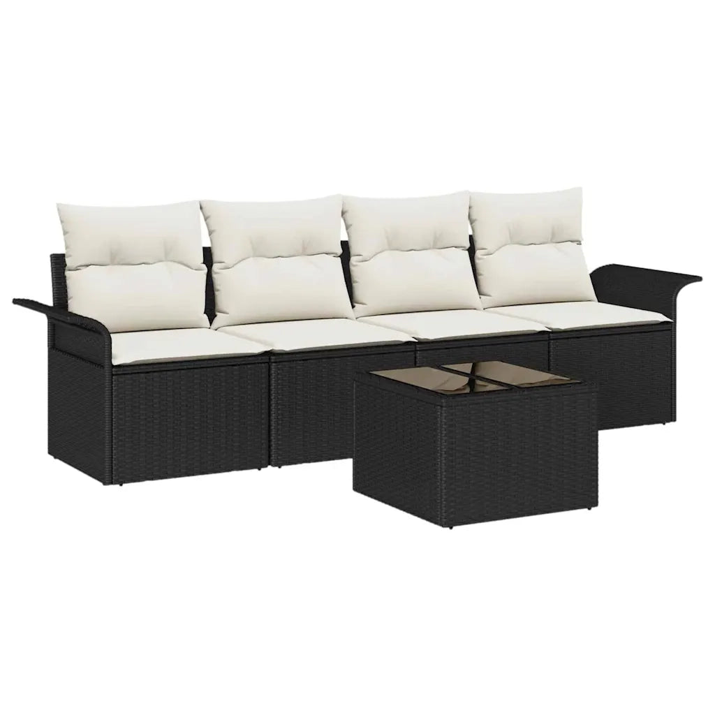 Set di divani con cuscino 5 pz | Set Salotto da Giardino Nero polyrattan
