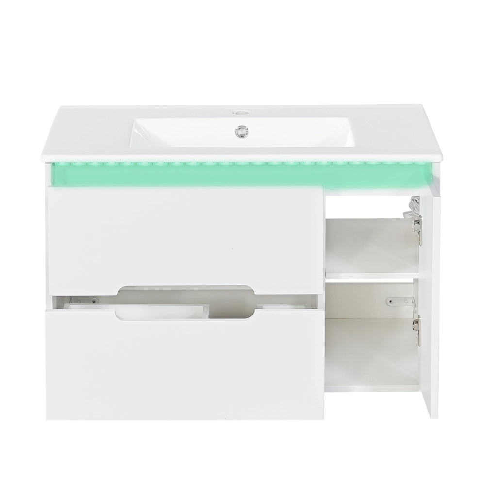 Mobile bagno sospeso 81 cm bianco con lavabo in ceramica e cassetti