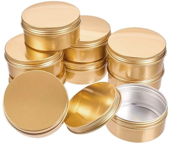 Alimenti - Bicchieri in Alluminio 10 Pezzi 150 ml - Bicchieri in Alluminio dorato - Coperchio a Viti - Alluminio Duraturo - Conservazione per Spezie - Sicuro e di Alta Qualità - Scatole di Conservazione