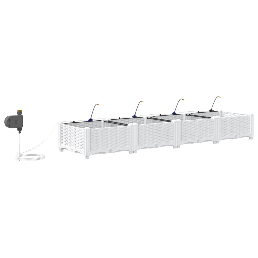 Fioriere da Giardino con Sistema di Irrigazione 4 pezzi Bianco