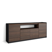 Credenza, Mobile, Cucina, 207x80x37 cm, 4 Porte, grande stoccaggio, Rovere scuro e Nero