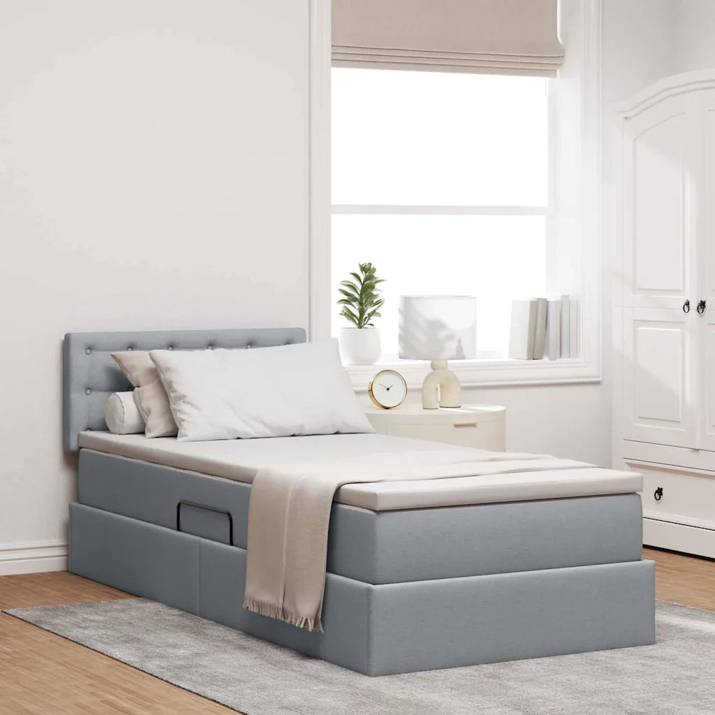 Letto con contenitore e materasso Grigio chiaro 90 x 190 cm