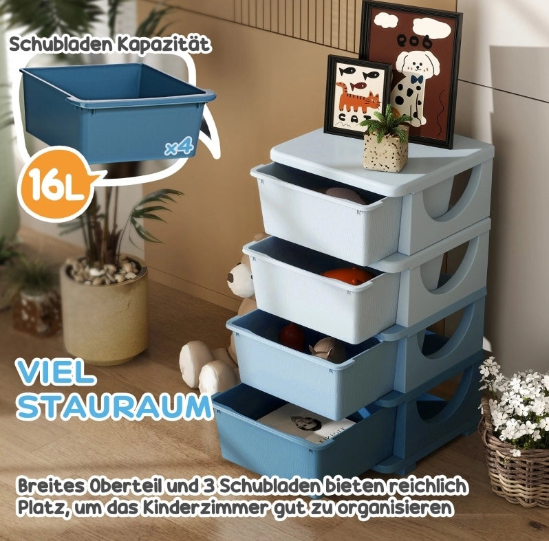 Cassettiera per bambini con 4 cassetti blu in plastica