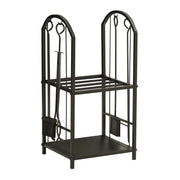 Portalegna per Camino Legnaia a 2 ripiani in Metallo 41,5x32,5x74,5 cm Max 60Kg con attrezzi Nero
