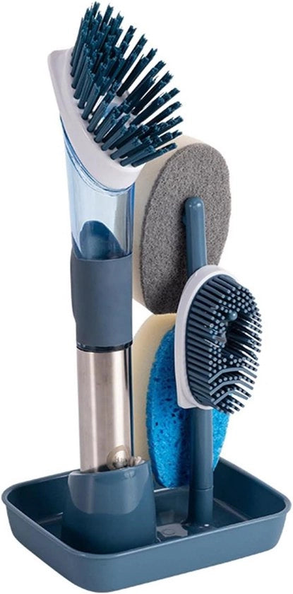 Set di Spugnetta per Panni - Olandese per Contenitore di Sapone - Pulizia della Cucina - Dispensatore di Sapone Integrato - 14 cm di Altezza - Blu