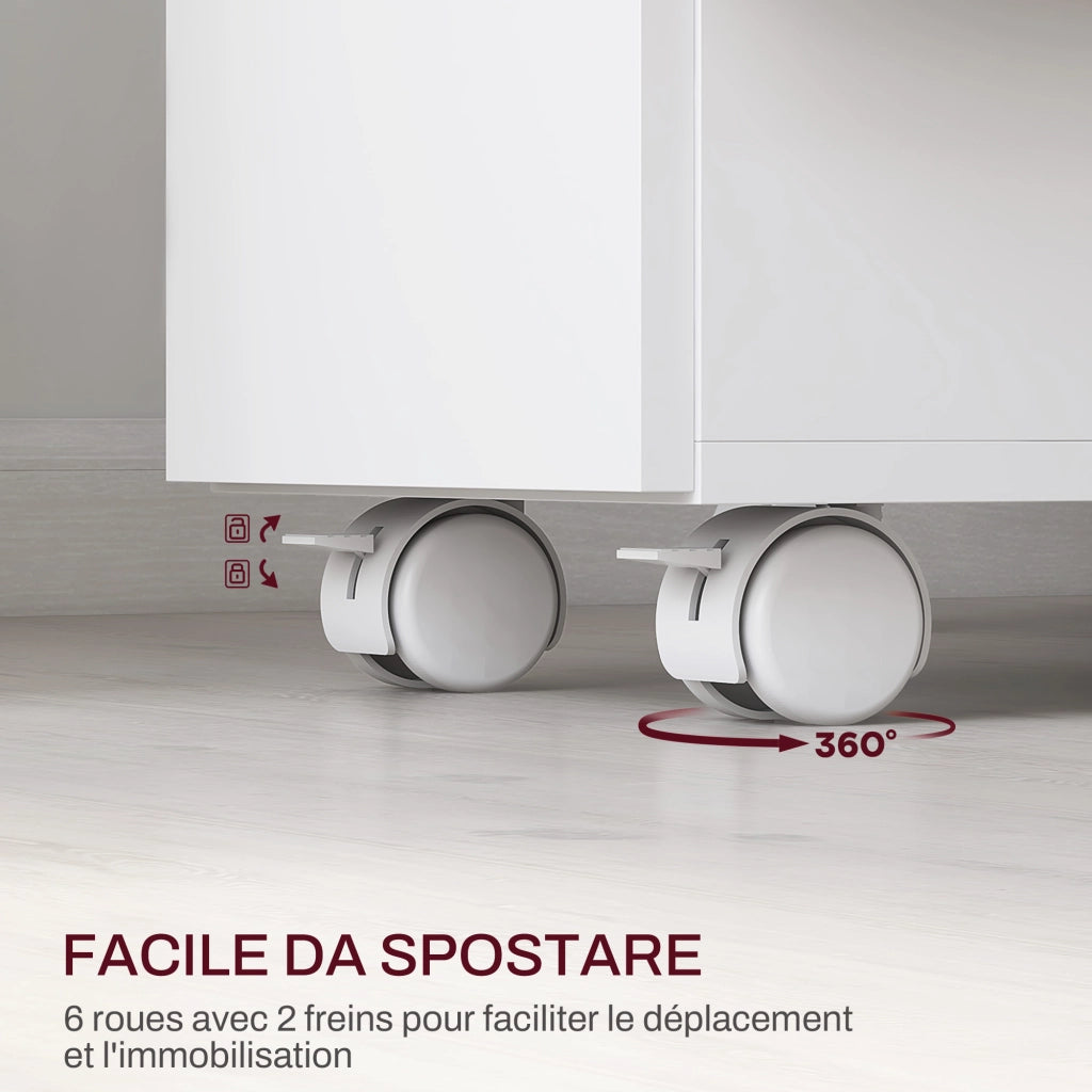 Tavolo da pranzo allungabile rettangolare con cassetti e armadietto ¨C zephmum ¨C Bianco e legno 140x76x74 cm