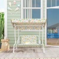Dondolo per Bambini da Esterno a 2 Posti con Tettuccio Regolabile e Cinture di Sicurezza, 112x75x120 cm, Bianco