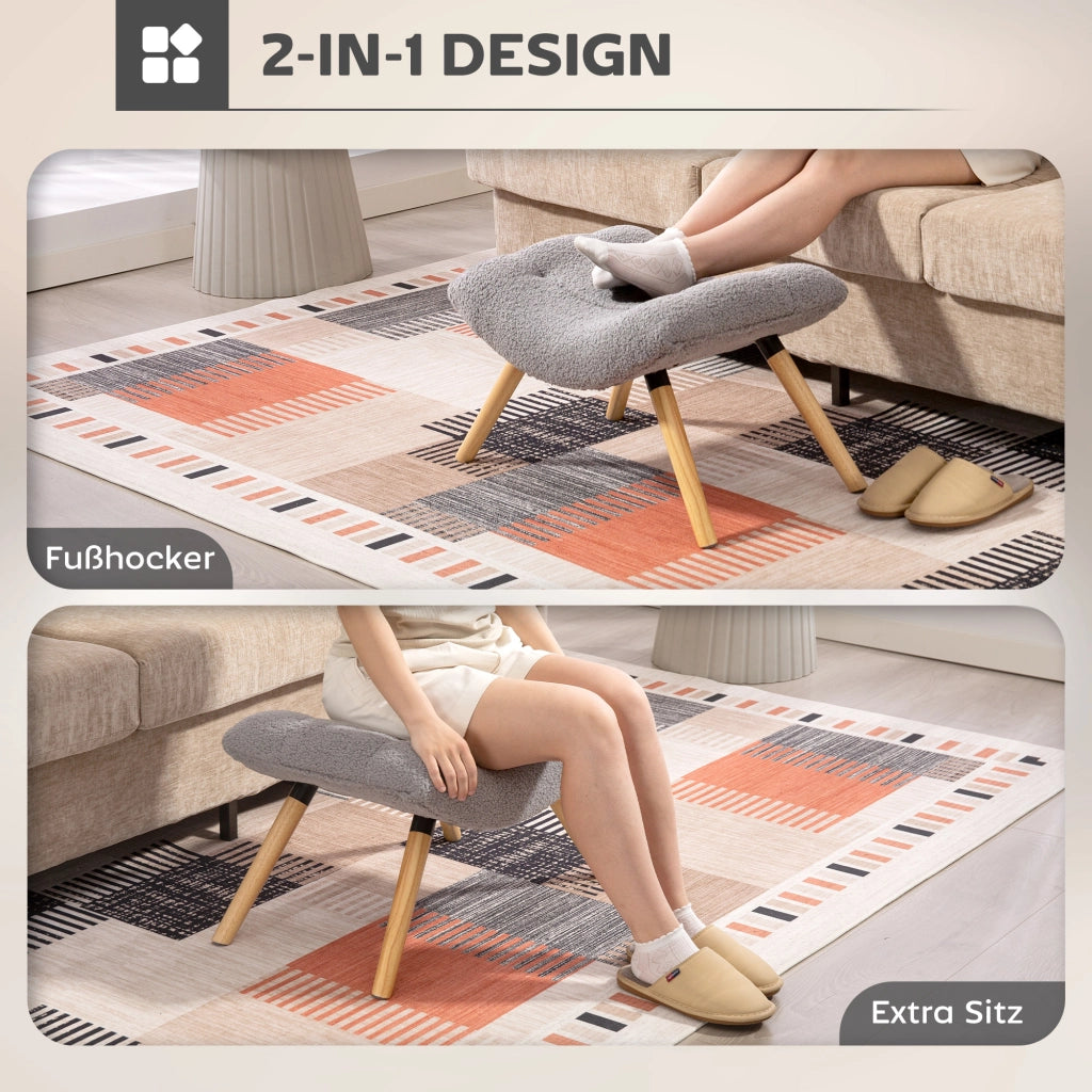 Pouf Moderno Imbottito con Rivestimento Morbido e Gambe in Legno ¨C Zephmum ¨C Grigio Chiaro 40x40x45