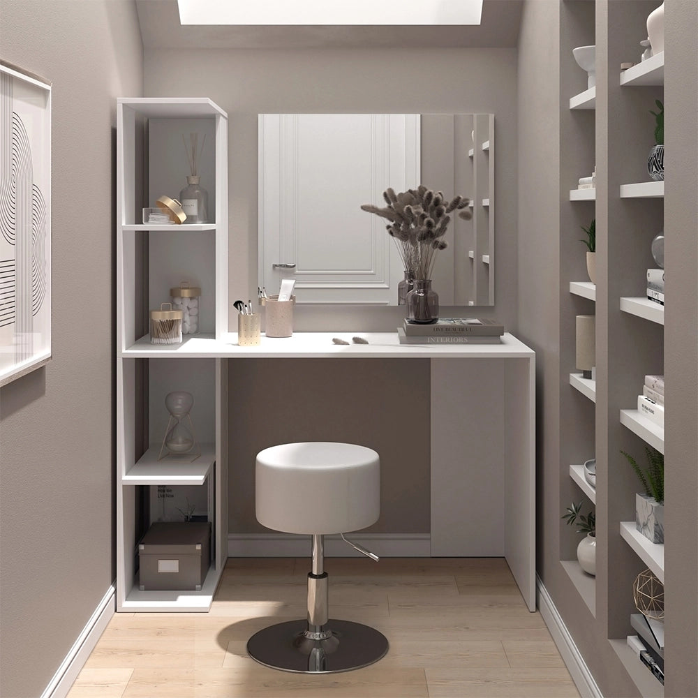 Vicco Tavolino da toilette Bianco 122.2 cm con specchio e sgabello