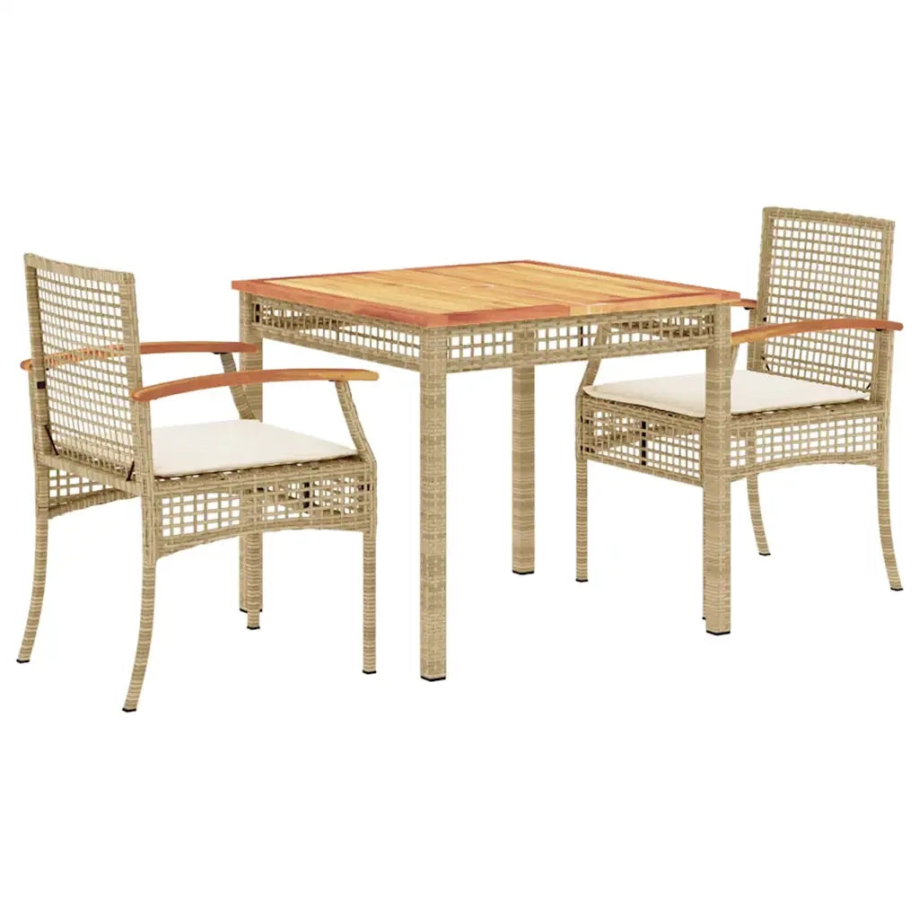 Set da Pranzo da Giardino 3 pz con Cuscini Beige in Polyrattan 3213578