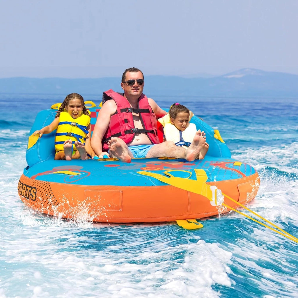 Tube Trainabile per Barche 3 Posti, Trainabili Sportivi per Acqua, Divano Trainabile con Copertura, Punti di Traino Anteriore e Posteriore, Tube Gonfiabile per Trainare Gente sull'Acqua