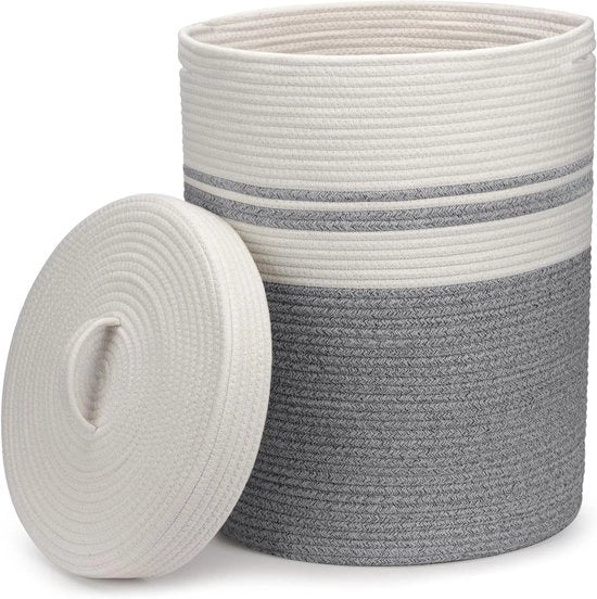 Wasmachine ripiegabile con coperchio - Raccoglitore di panni di intreccio - Grigio - 37 x 52 cm