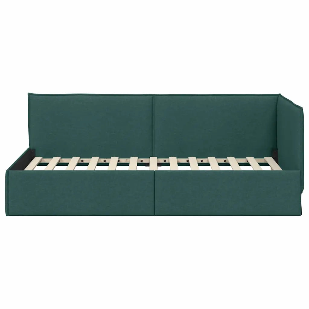 Cornice del letto ad angolo Verde Scuro 100 x 200 cm Tessuto