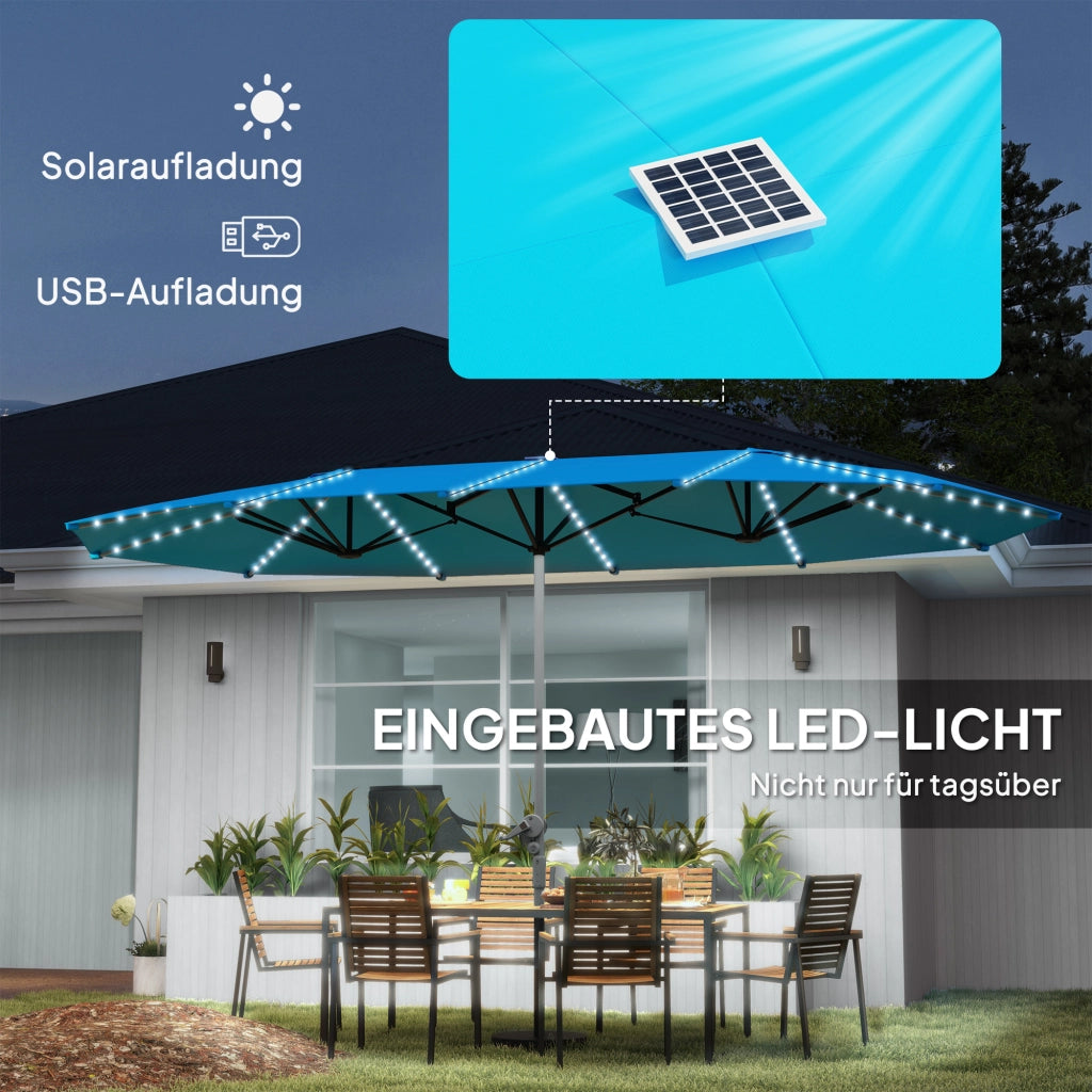 Ombrellone doppio con luci solari ¨C zephmum ¨C Blu, Poliestere, Alluminio