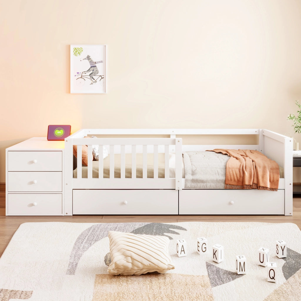 LETTO 90x200 cm in legno bianco con contenitore separato