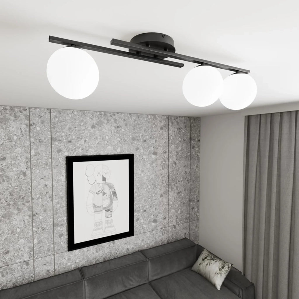 Plafoniera Moderna Nettuno Acciaio Nero Vetro 3 Luci E14 Ip20