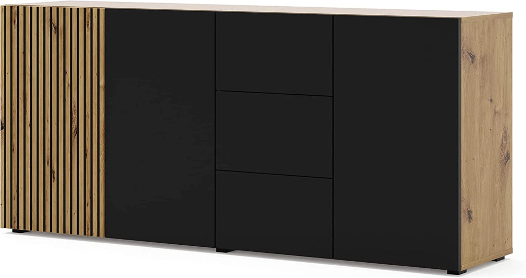 MOBILE COMO' CASSETTIERA CREDENZA AURIS 180x42x82cm ROVERE NERO OPACO