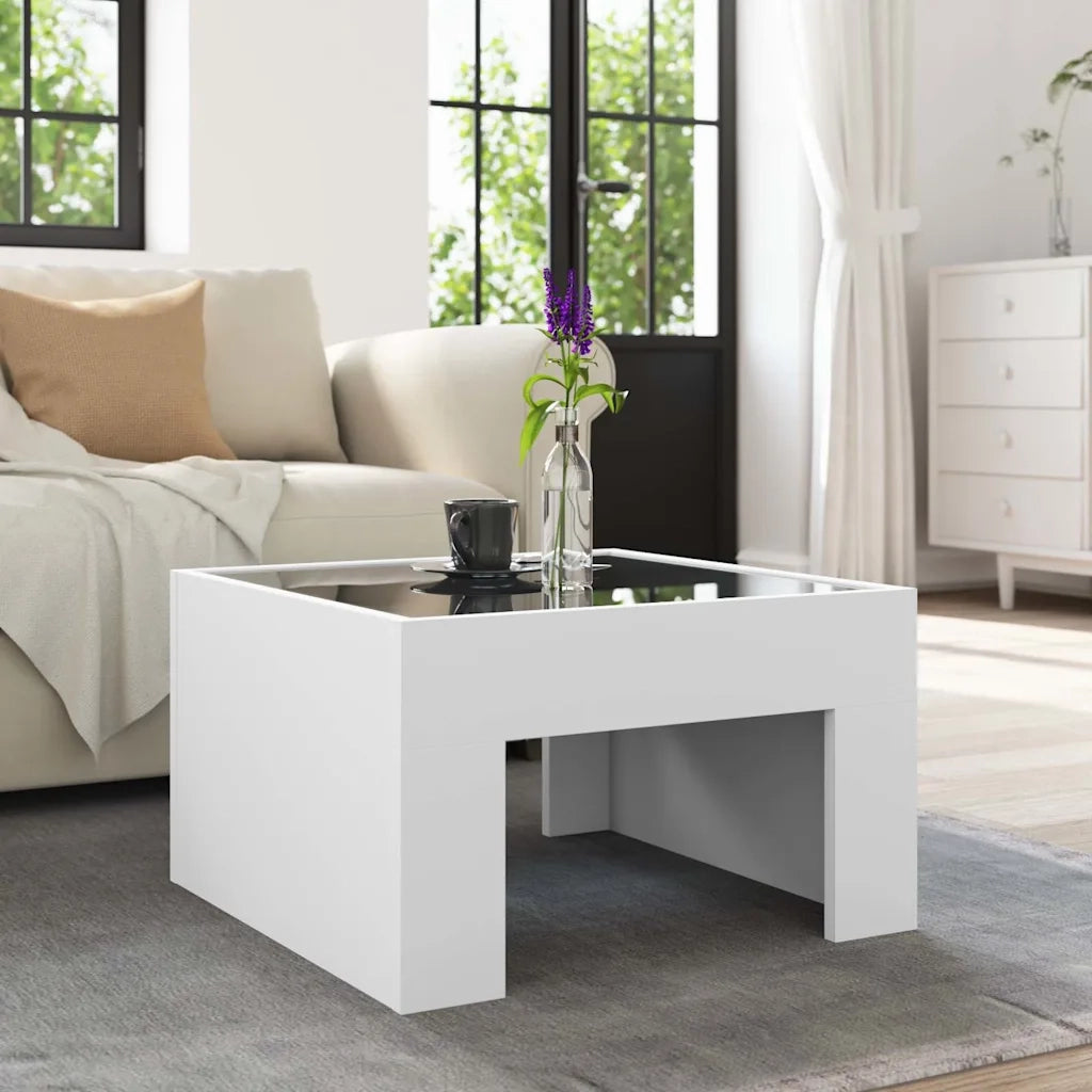 Tavolino da Salotto con LED Infinity Bianco 50x50x30 cm
