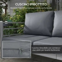 Divano da Giardino 3 Posti con Cuscini per Seduta e Schienale, in Alluminio, 185x66x64 cm, Grigio