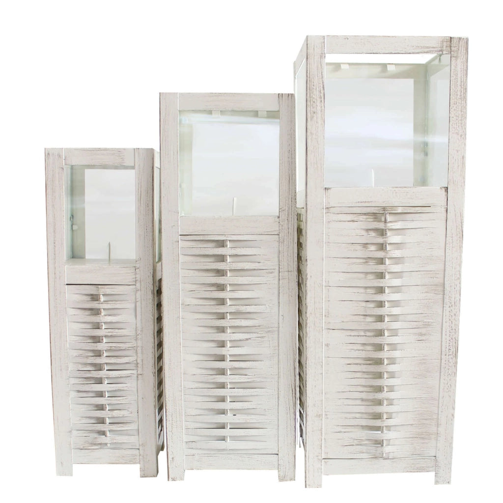 Set di 3 lanterne in Acciaio Vetro cm 18x18x51 - OBERON