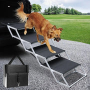 Trappola per cani auto 4 passi, rampa per cani pieghevole per cani grandi, superficie antiscivolo in alluminio, rampa per cani trasportabile per auto, SUV, camion, supporta fino a 113 kg