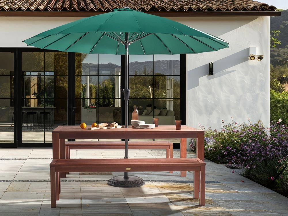 Tavolo da pranzo da giardino in legno di eucalipto scuro 180 x 100 cm 6 posti per esterni e interni dal design moderno
