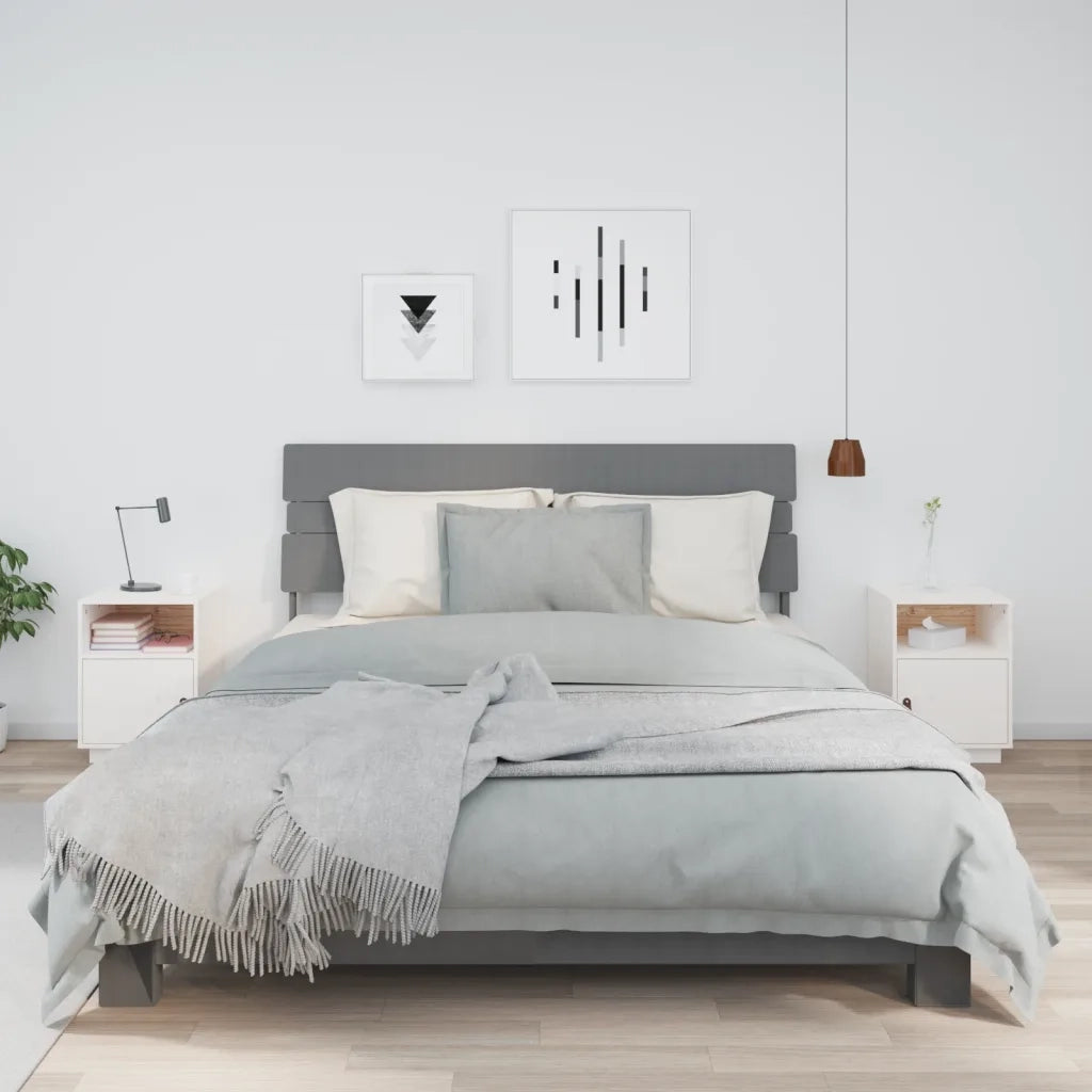 Set di 2 Comodini | Armadio da Notte | Mobiletto da notte Bianchi 40x34x55 cm in Legno Massello di Pino