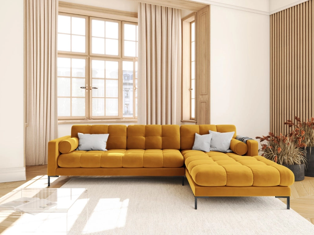 Cosmopolitan Design - Divano angolare destro "Bali" 5 posti in velluto giallo 