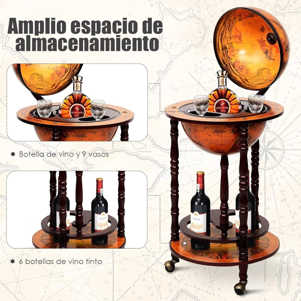Mappamondo Bar, Legno, Marrone, ca. 45x45x88cm(LxBxH)