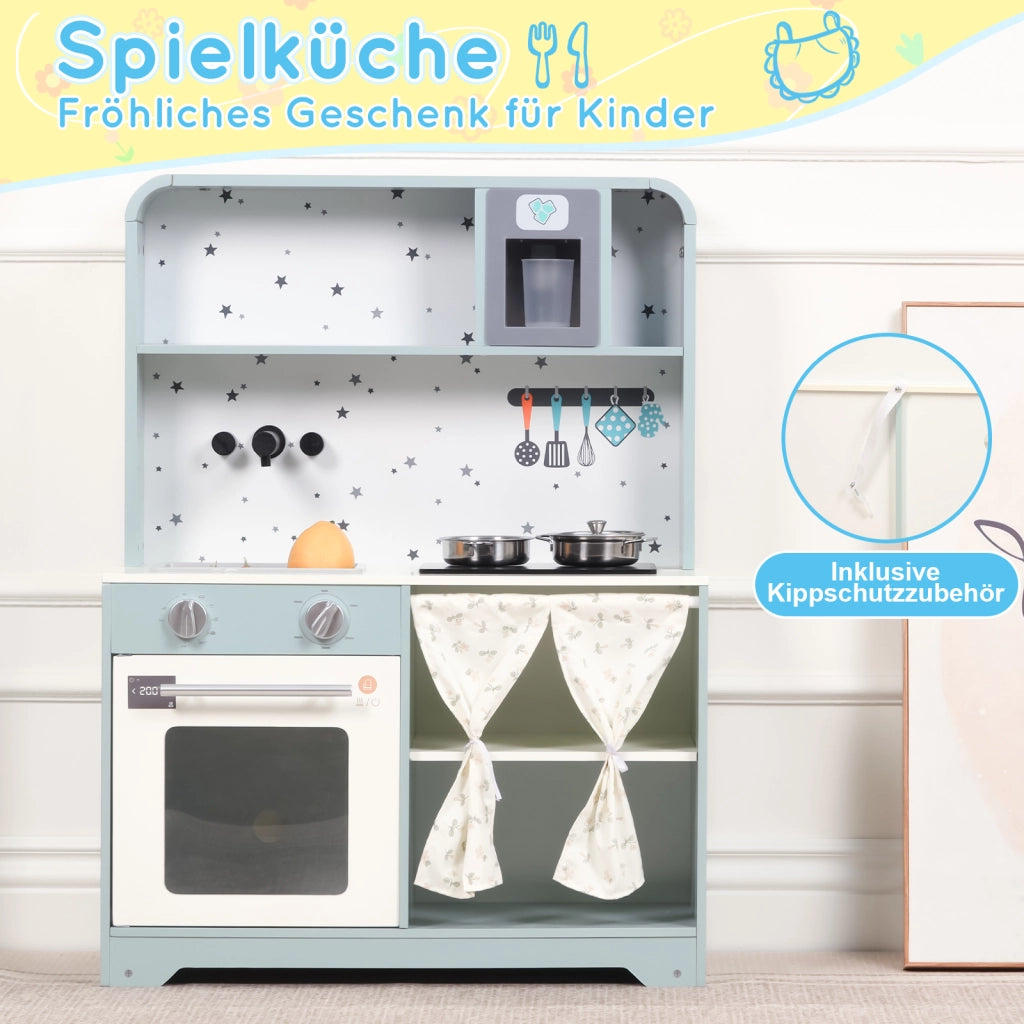 Cucina giocattolo per bambini con fornello, lavello e microonde per cameretta, MDF e plastica, blu, 29×60×81 cm