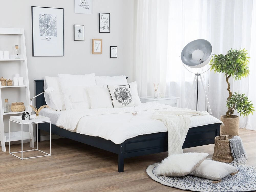 Letto in legno di pino di colore blu doppia dimensione 140 cm 6 stile scandinavo boho