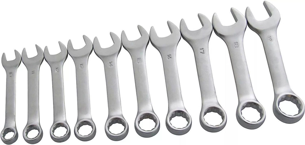 10 Chiavi combinate a forchetta e poligonale extra corte da 10 a 19 mm