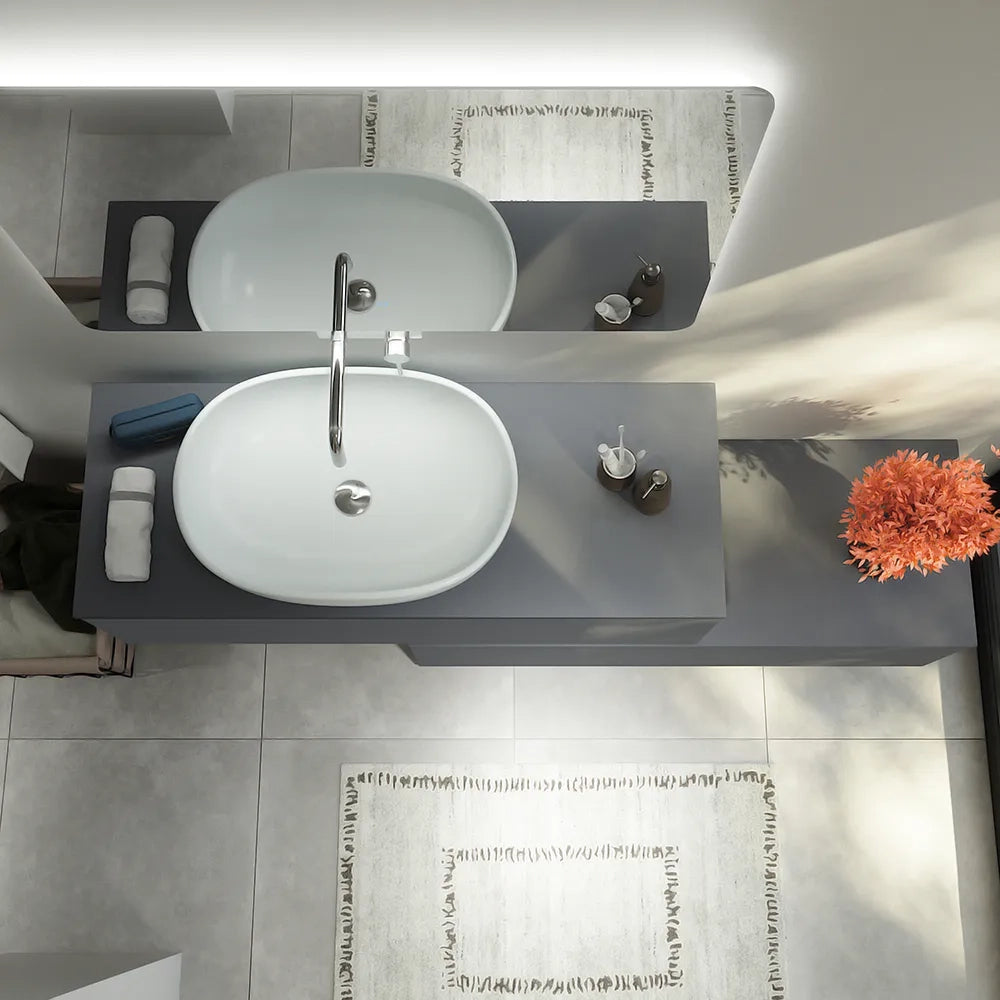 Mobile bagno sospeso modulare 90 cm grigio opaco due cassetti con top | Bako