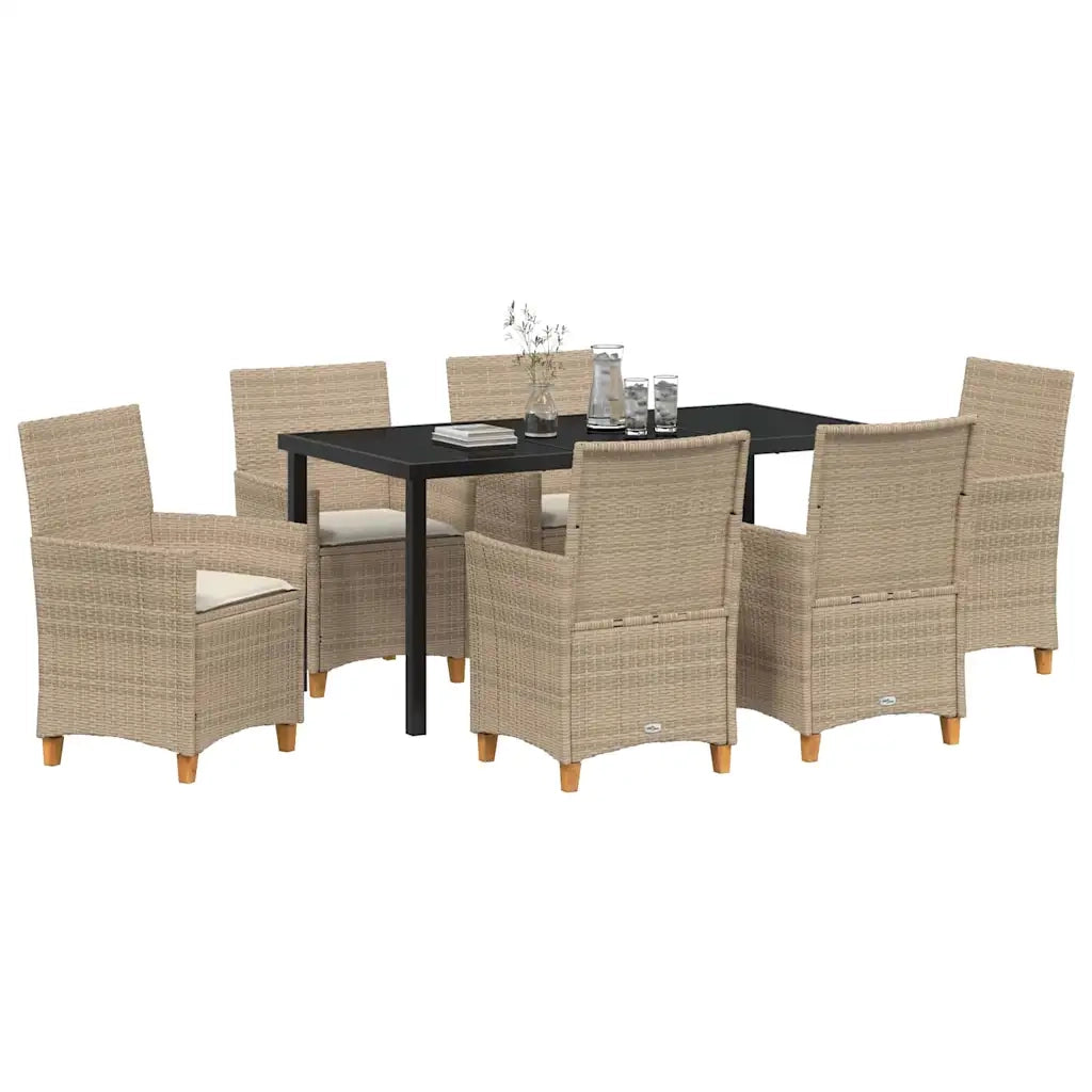 Set da Pranzo per Giardino 7 pcs Beige polyrattan 3381083
