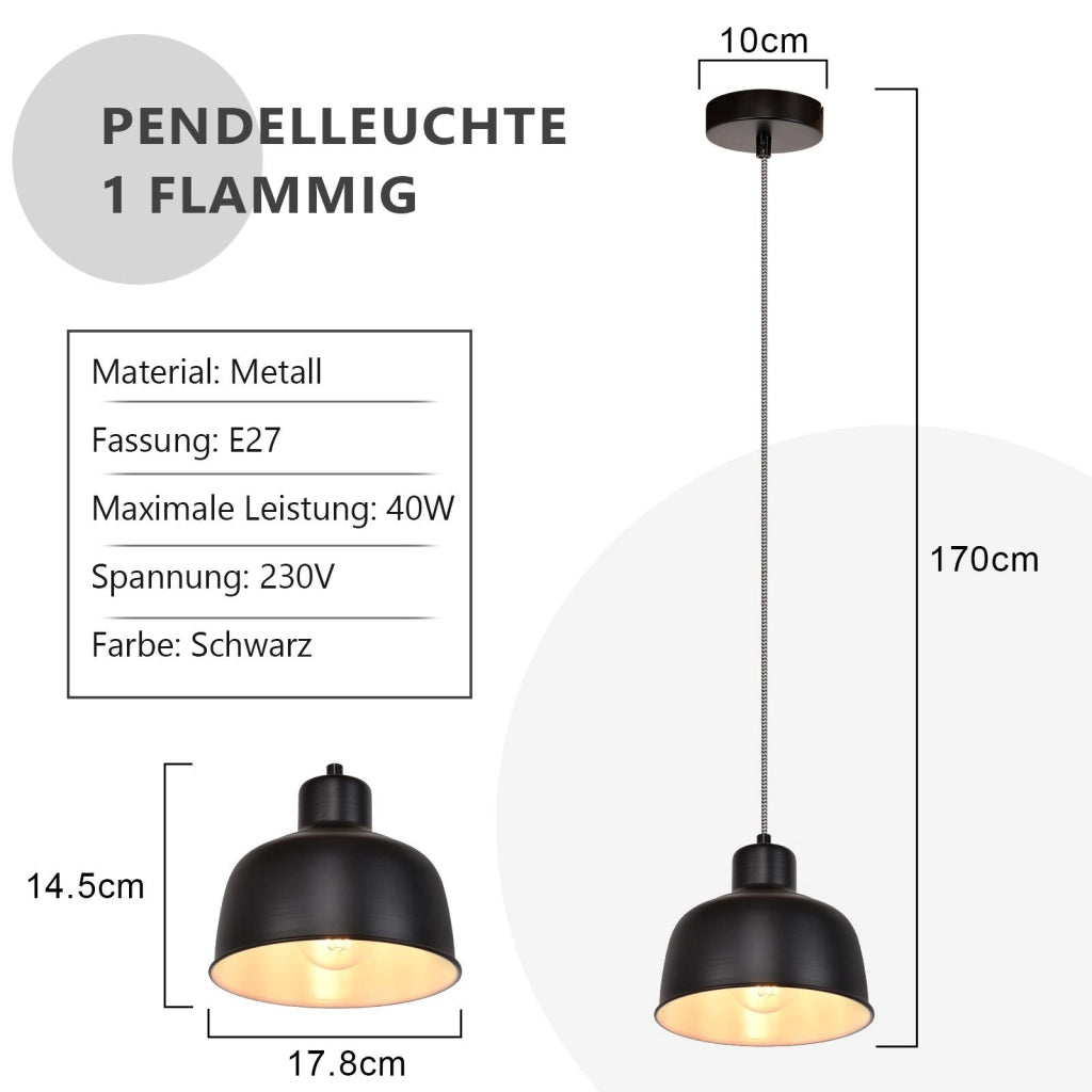 Lampada a sospensione ZMH metallo nero diametro 170 cm E27 vintage per sala da pranzo soggiorno camera e ufficio