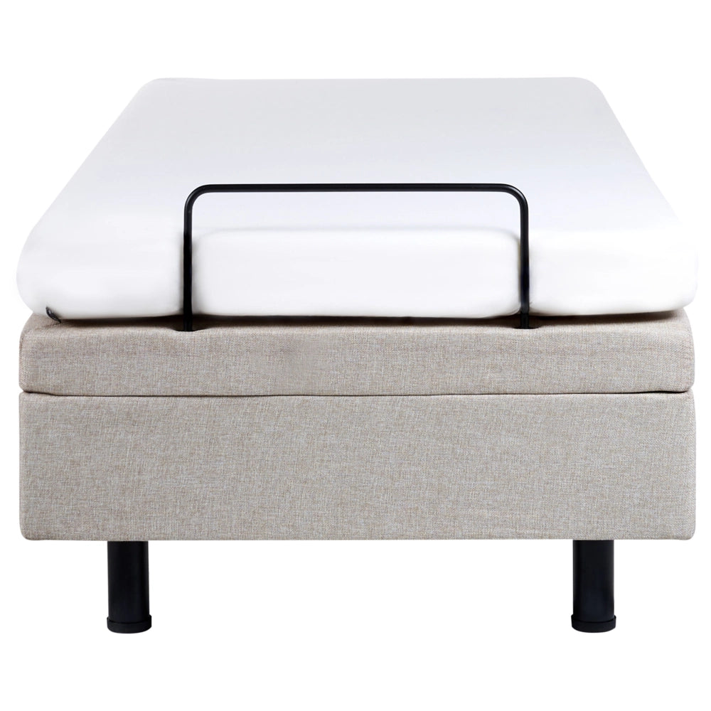 Letto elettrico singolo in poliestere beige chiaro regolabile con telecomando senza testata 80 x 200 cm stile moderno