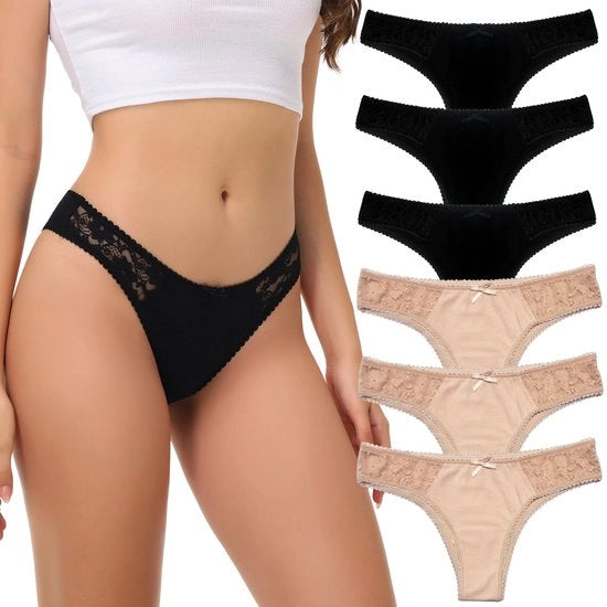 Sottovestiti per donne 6 pezzi - Slip con tessuto di cotone - Slip con taglio provocante - Respirante - Comodo - Taglia media/grande - Slip