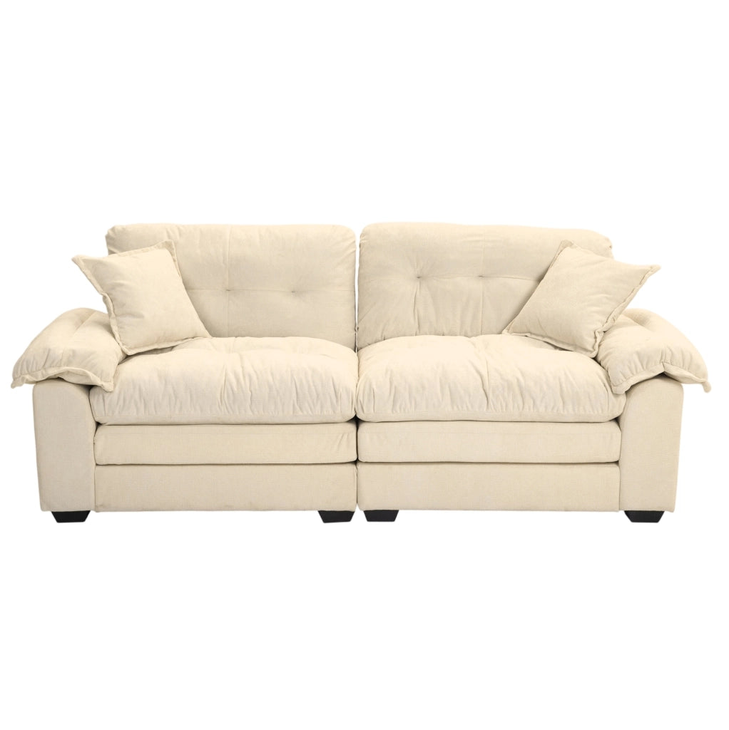Divano 2 posti 214 cm in ciniglia beige con cuscini sfoderabili HOMVRA
