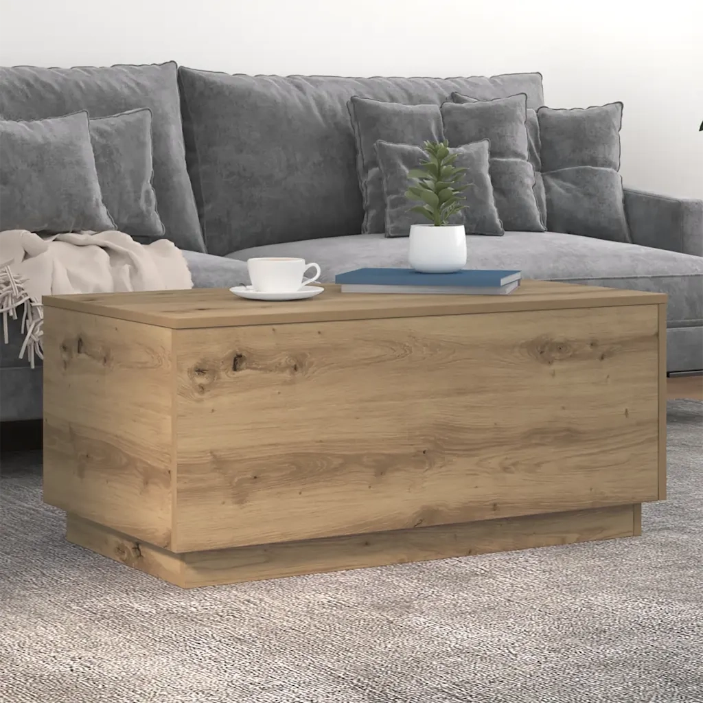Tavolino da Salotto con Luci LED Rovere Artigianale 90x50x40 cm 857723