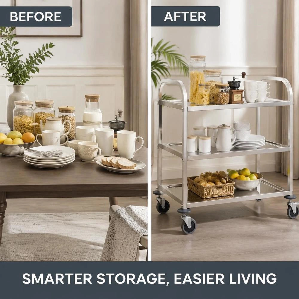 3-Tier Serving Trolley 96.5 X 55 X 90 Cm Stainless Steel