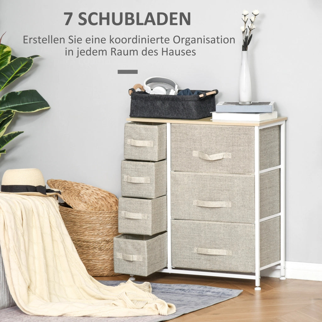 Cassettiera con 7 cassetti in tessuto, stile scandinavo, per camera e soggiorno, grigio chiaro, 63,5 × 30 × 71 cm