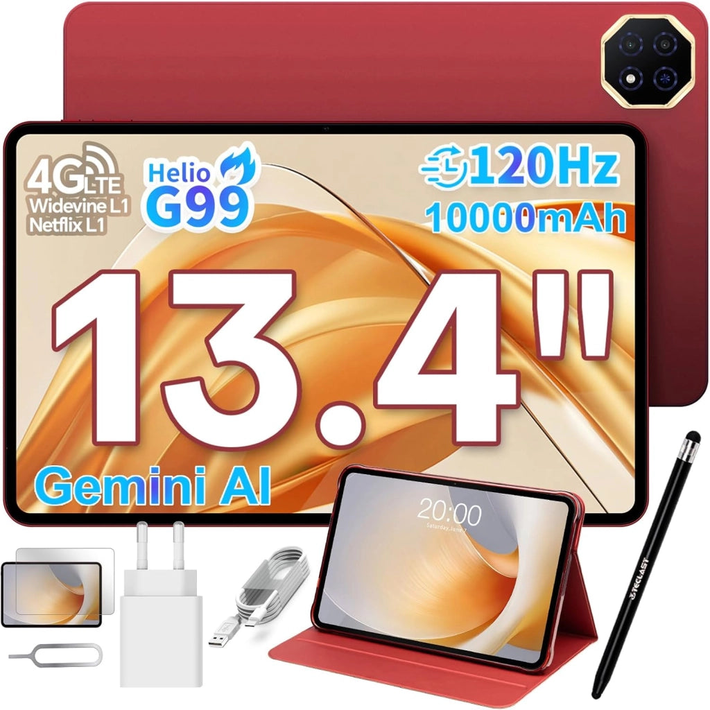 T65 PLUS Tablet 13.4 Pollici 120Hz, Helio G99 2.2GHz Octa-Core Gemini AI, Dual SIM 4G LTE+5G WiFi, 10000mAh/18W, 20GB RAM 128GB(TF 8TB), Widevine L1/GPS/13MP/Android Tablets con Custodia+Penna