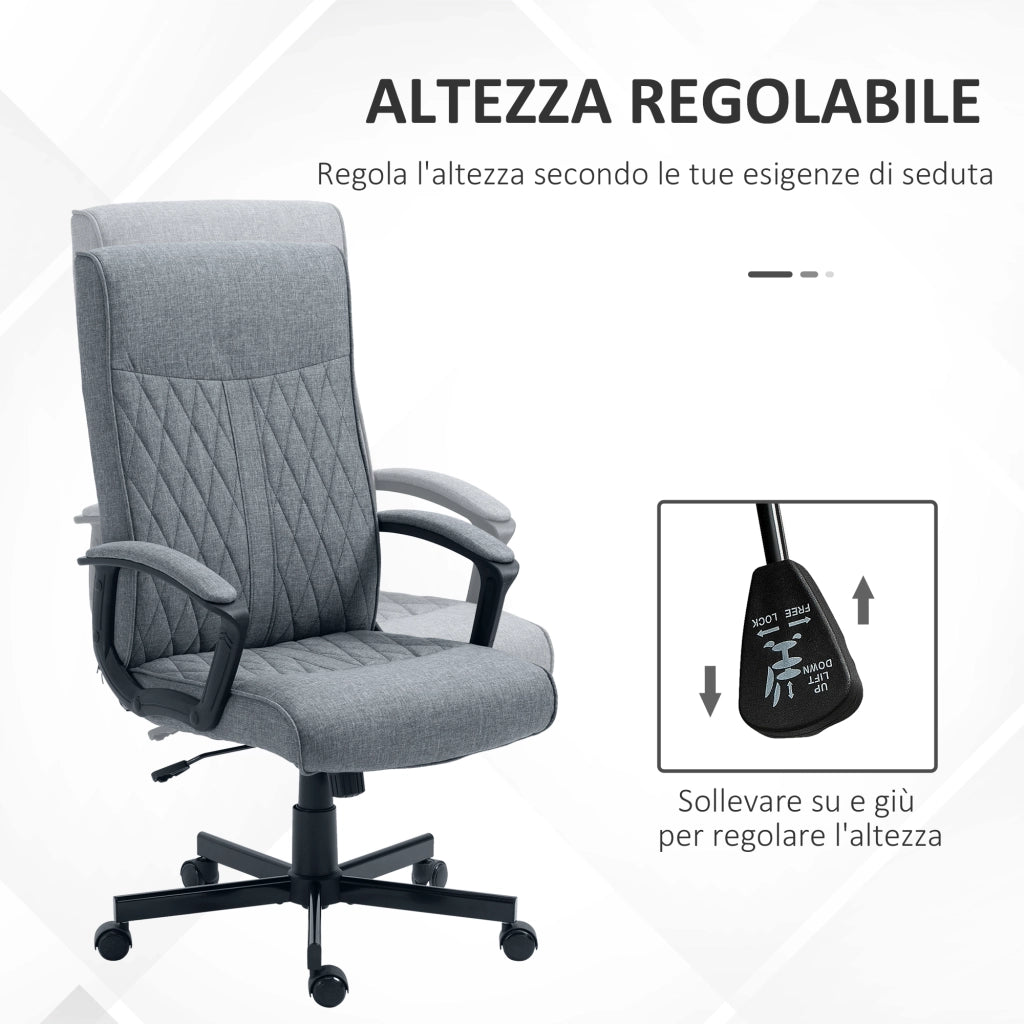 Sedia da Ufficio Girevole con Funzione Dondolo e Altezza Regolabile, 65x72x102-112.5cm, Grigio