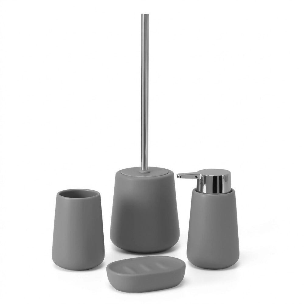 Set accessori bagno completo da 4 pezzi in ceramica grigio e cromo Sidney