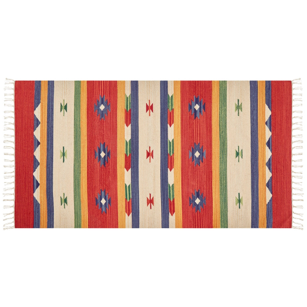 Tappeto kilim in cotone rosso beige con nappe 80 x 150 cm soggiorno camera da letto